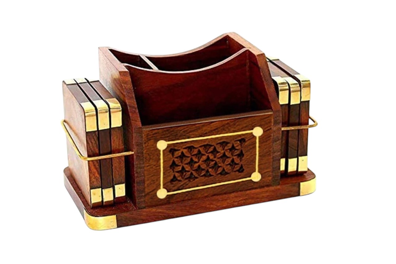 Business Card Holder with Coasters Set