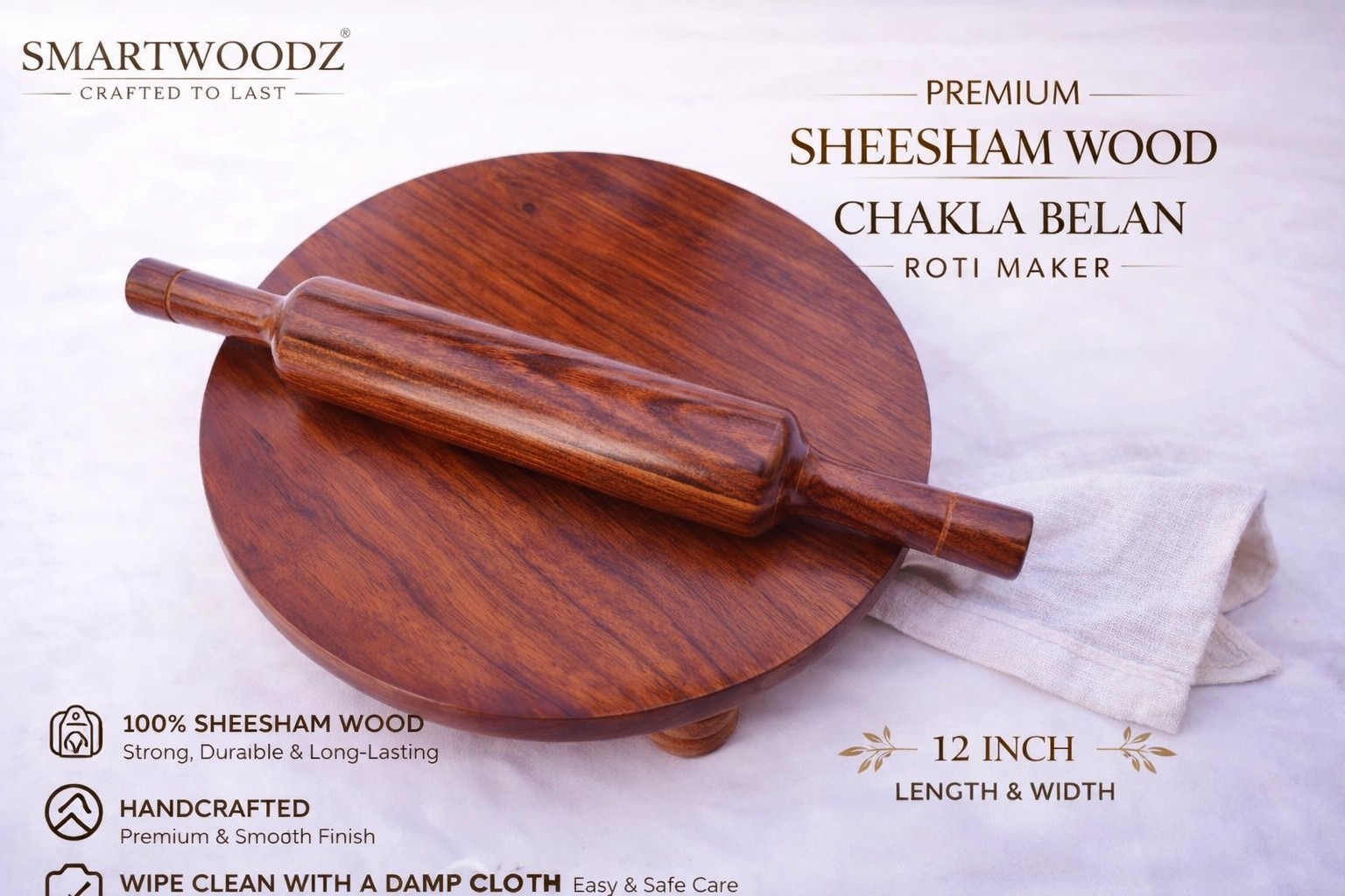 Wooden Chakla Belan Set (12 Inches) - Image 3