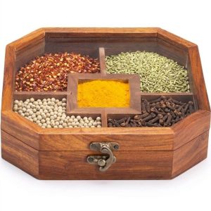 Wooden Spice Box for Kitchen, Octagonal