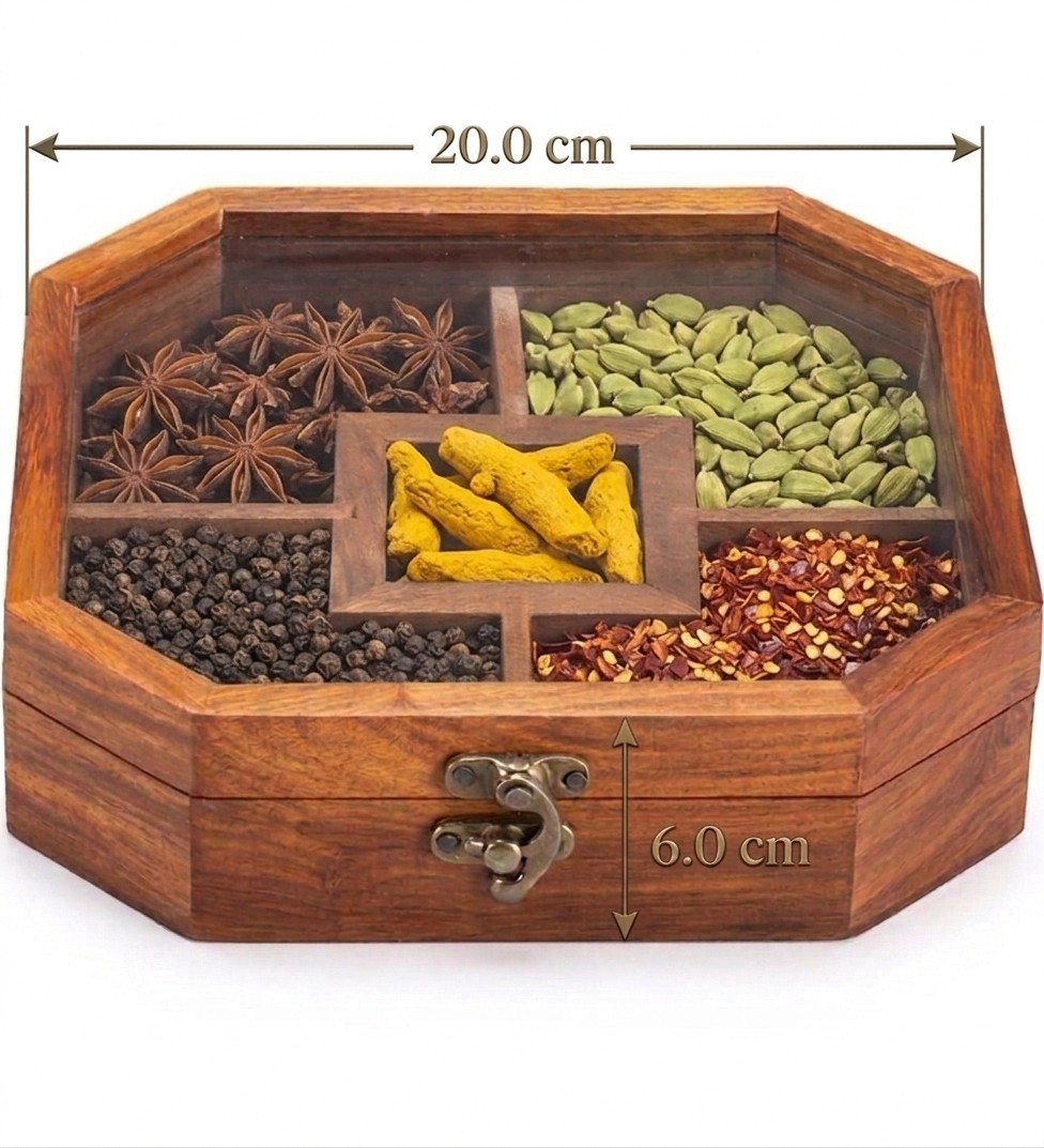 Wooden Spice Box for Kitchen, Octagonal - Image 2
