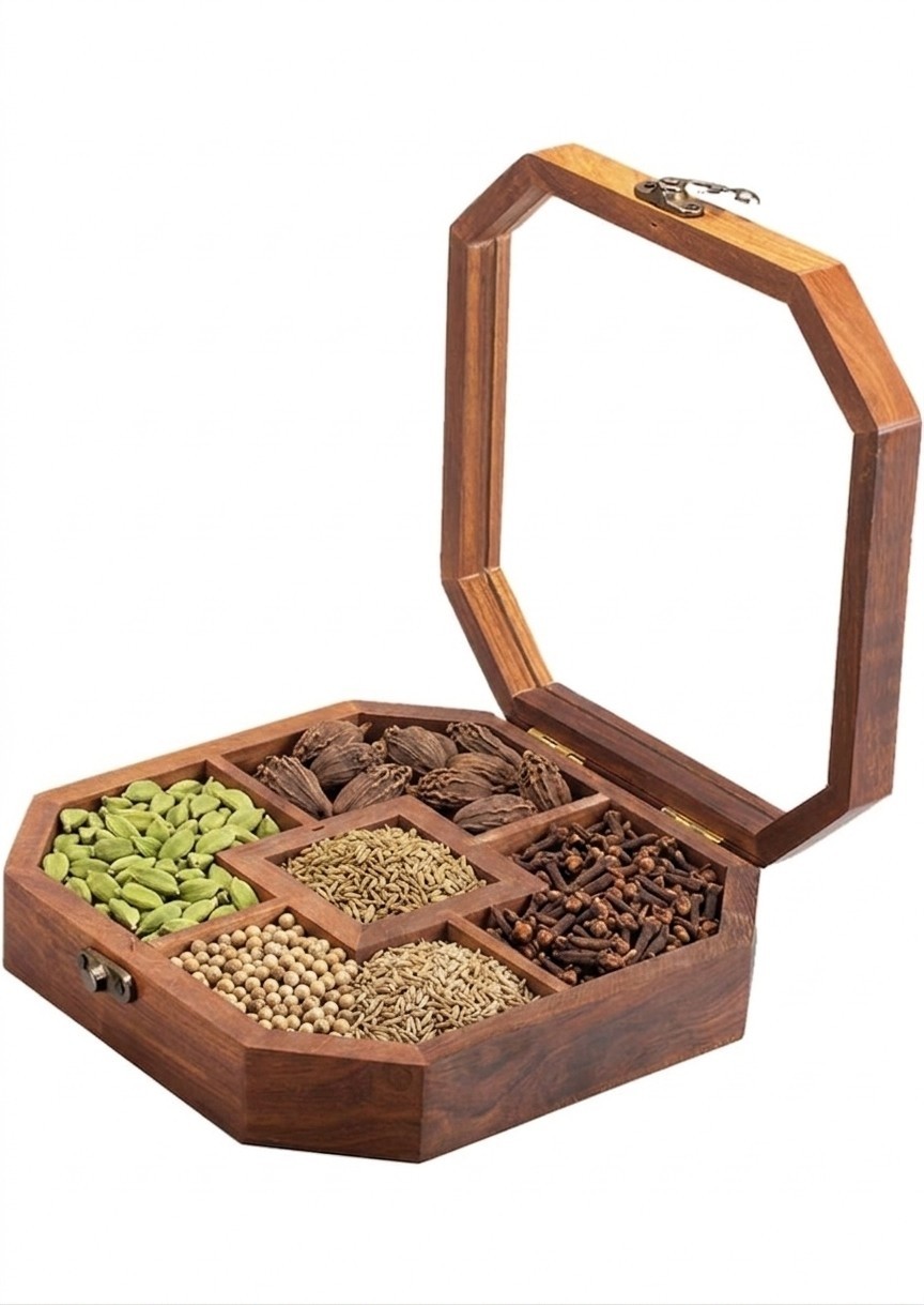 Wooden Spice Box for Kitchen, Octagonal - Image 3
